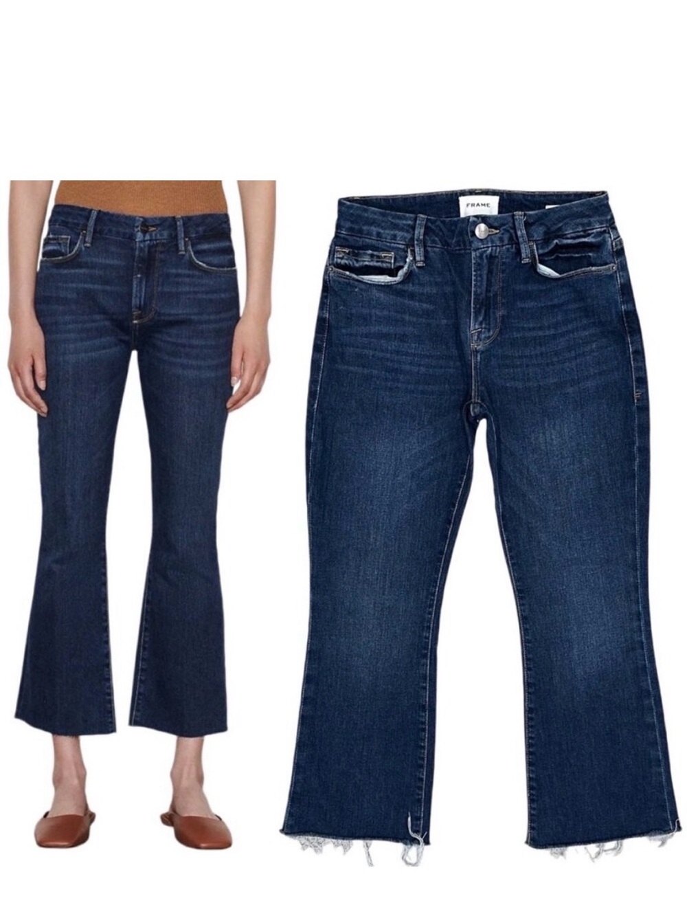 FRAME Rosalie Mid Rise Le Crop Mini Boot Jeans with Frayed Hem